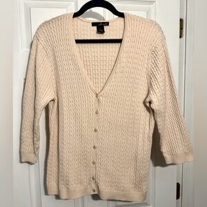 Willi Smith beige button down cardigan cable knit sweater - size Large